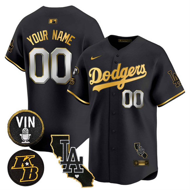 Men's Los Angeles Dodgers ACTIVE PLAYER Custom Black/Gold 2025 Vin Patch & Kobe Bryant V2 Vapor Limited Stitched Baseball Jersey Men's Los Angeles Dodgers ACTIVE PLAYER Custom Black/Gold 2025 Vin Patch & Kobe Bryant V2 Vapor Limited Stitched Baseball Jersey